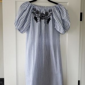 Embroidered stripe midi dress